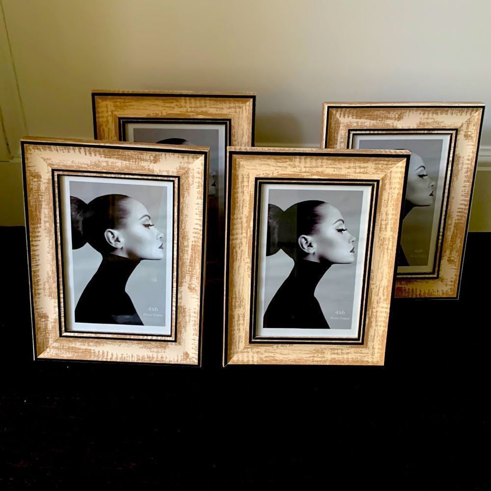 4 Picture Frame Set 4x6 Rustic Weathered Whitewash Wood Vintage Antique Style